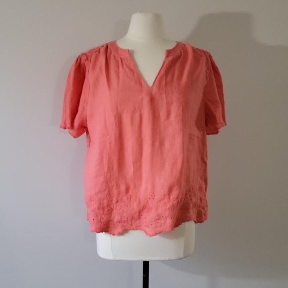 Chico's Tops - Choco's Orange Pink 100% linen blouse with embroidered details Size 2/12